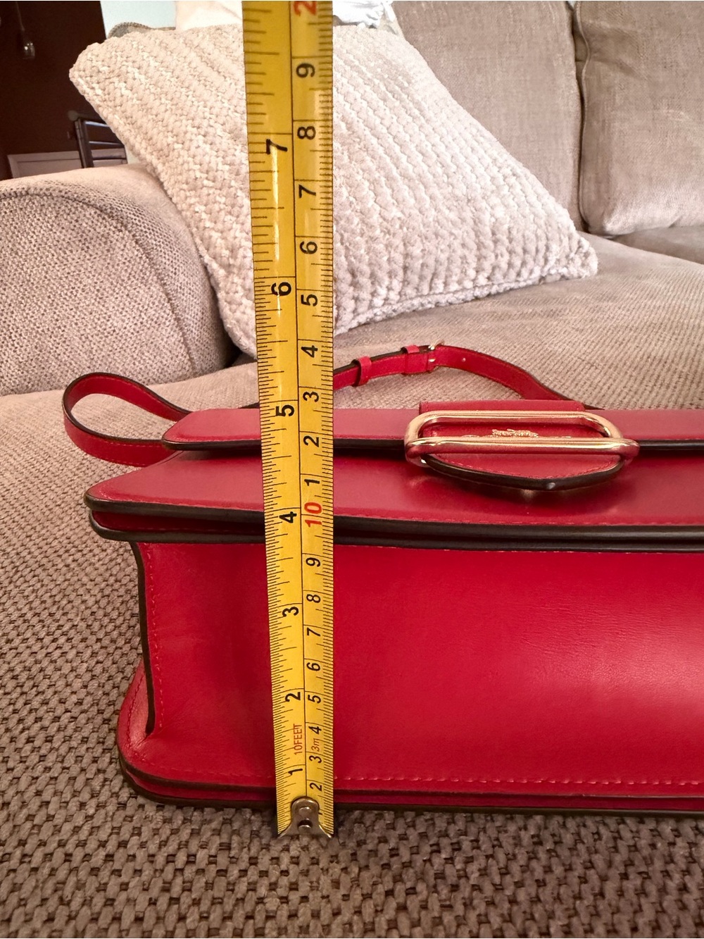 Coach Red Leather Crossbody Shoulder Bag with Gold-Tone Buckle - Picture 13 of 15